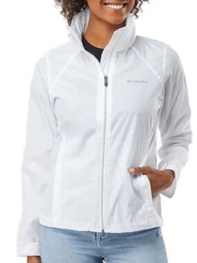 Columbia Women's White Hooded Windbreaker Jacket Size Small